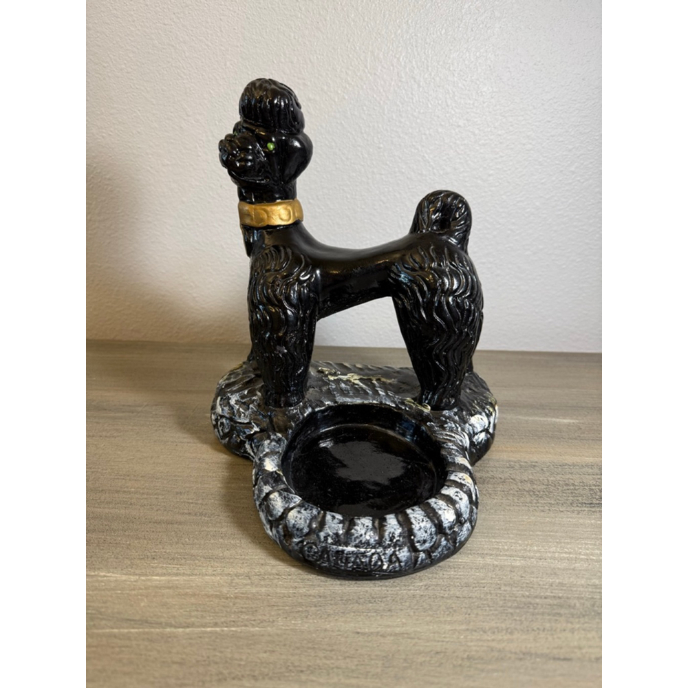 vintage chalkware poodle ashtray kitschy 1950s rockabilly black gold